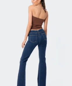 S12009_BROWN Knitted Sweatheart Strapless Top