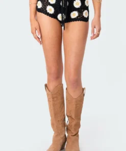 S12085_BLACK Babe Fest Daisy Crochet Shorts