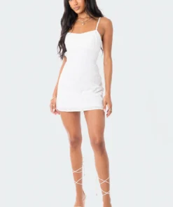 S12079_WHITE New In Embroided Open-Back Mini Dress