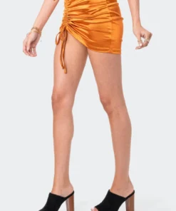 S12205_BRONZE New In Kendra Satin Drawstring Mini Skirt