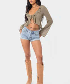 S12074_OLIVE Reese Chiffon Ruffle Top