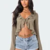 S12074_OLIVE Reese Chiffon Ruffle Top