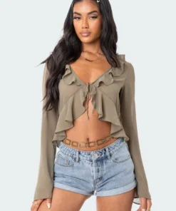 S12074_OLIVE Reese Chiffon Ruffle Top