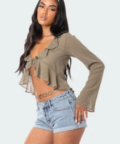 S12074_OLIVE Reese Chiffon Ruffle Top