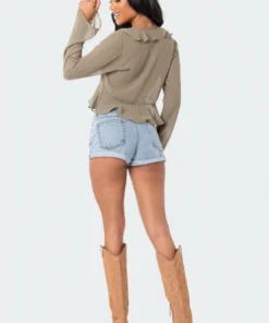 S12074_OLIVE Reese Chiffon Ruffle Top