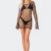 S12181_BLACK Fishnet Beaded Mini Dress New In