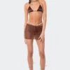 S12206_BROWN New In Theo Crochet Mini Skirt
