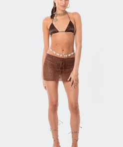 S12206_BROWN New In Theo Crochet Mini Skirt