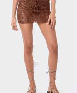 S12206_BROWN New In Theo Crochet Mini Skirt