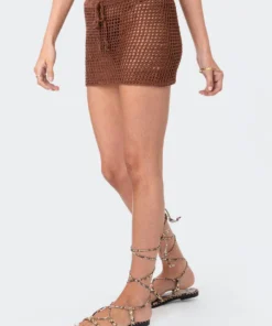 S12206_BROWN New In Theo Crochet Mini Skirt