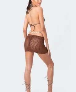 S12206_BROWN New In Theo Crochet Mini Skirt