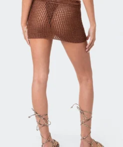 S12206_BROWN New In Theo Crochet Mini Skirt