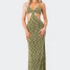 S12070_GREEN New In Alissa Cut-Out Knitted Maxi Dress