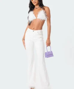 S12107_WHITE Festival Feather Triangle Top