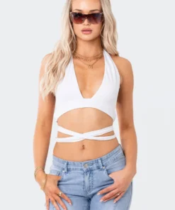 S12113_WHITE Nia Strappy Halter Top