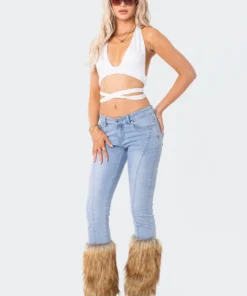 S12165_LIGHT-BLUE Nahla Low-Rise Faux Fur Jeans Babe Fest
