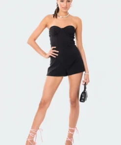 S12001_BLACK Cups Strapless Romper