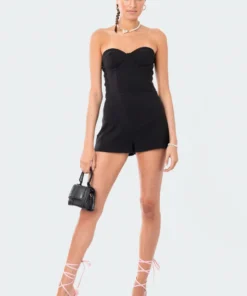 S12001_BLACK Cups Strapless Romper