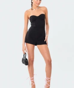 S12001_BLACK Cups Strapless Romper
