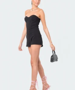 S12001_BLACK Cups Strapless Romper