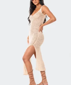 S12227_BEIGE New In Nevea Open-Back Knitted Maxi Dress