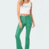1031_green Luna Faux Leather Flare Jeans