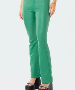1031_green Luna Faux Leather Flare Jeans