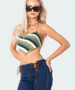 S11986_GREEN Gaya Crochet Open-Back Top Babe Fest