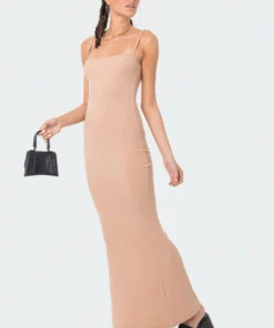 S12221_BEIGE New In Bianca Ribbed Maxi Dress