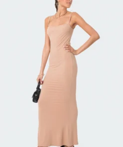 S12221_BEIGE New In Bianca Ribbed Maxi Dress