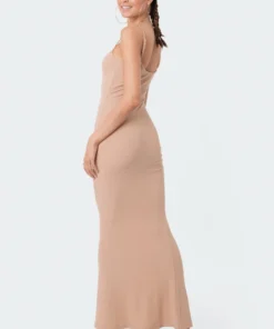 S12221_BEIGE New In Bianca Ribbed Maxi Dress