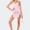 S12149_PINK Satin Lace Mini Dress New In