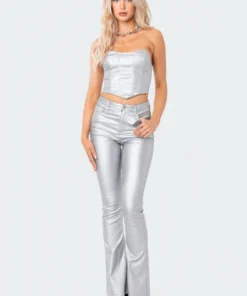 1030_SILVER Babe Fest Luna Faux Leather Stretch Corset