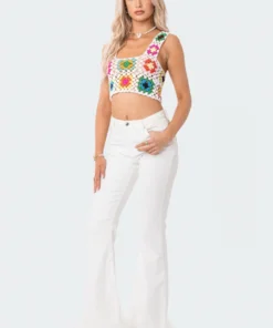S12178_MIX Crochet Granny Square Top Babe Fest
