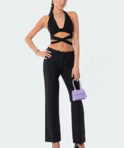 S12113_BLACK New In Nia Strappy Halter Top