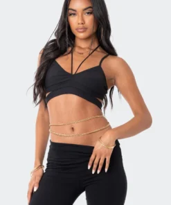 S12068_BLACK Babe Fest Avani Ribbed Strappy Crop Top