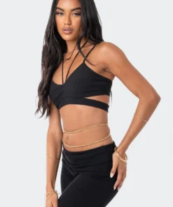 S12068_BLACK Babe Fest Avani Ribbed Strappy Crop Top