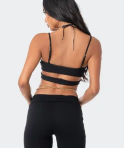 S12068_BLACK Babe Fest Avani Ribbed Strappy Crop Top