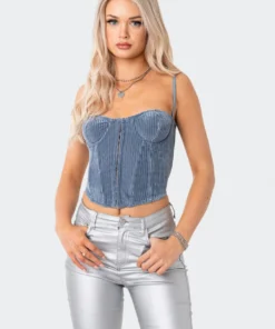 S11872_BLUE Velvet Square Corset Babe Fest