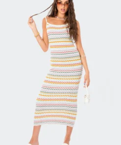 S12208_MIX Striped Knitted Maxi Dress New In