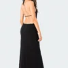 S12324_BLACK New In Fringe Open-Back Ribbed Maxi Dress