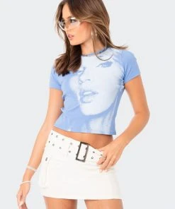 S12236_BLUE Pixel Face T-Shirt New In