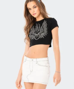 S12278_BLACK New In Cropped Diamond T-shirt