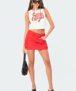 S11982_RED Katya Low-Rise Cargo Skirt