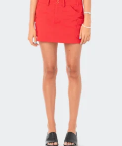 S11982_RED Katya Low-Rise Cargo Skirt