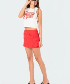 S11982_RED Katya Low-Rise Cargo Skirt