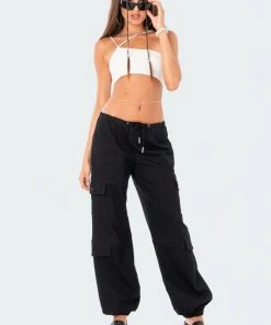 S12325_BLACK Boyfriend Cargo Pants New In