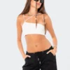 S11959_WHITE Asymmetric Ribbed Crop Top