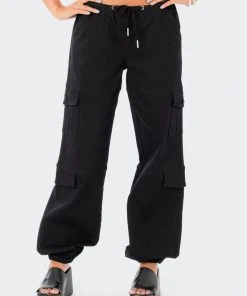 S12325_BLACK Boyfriend Cargo Pants New In