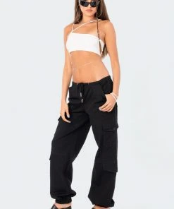 S12325_BLACK Boyfriend Cargo Pants New In